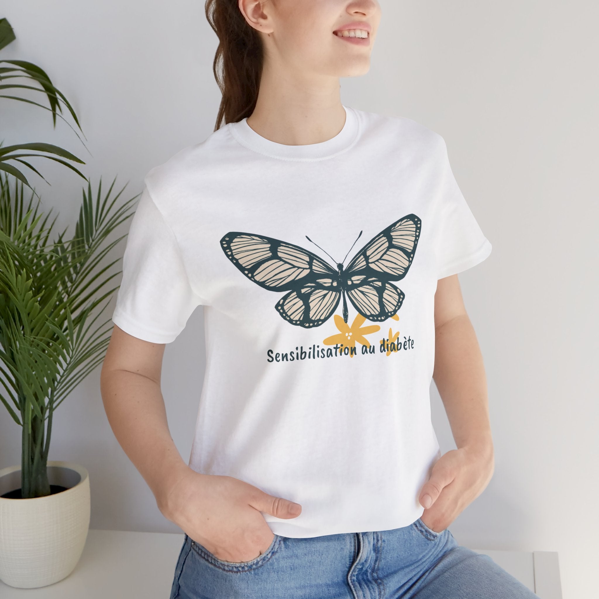 Green Butterfly & Flowers (French) Unisex Tee The Diabuddies Store T-Shirts $22.38