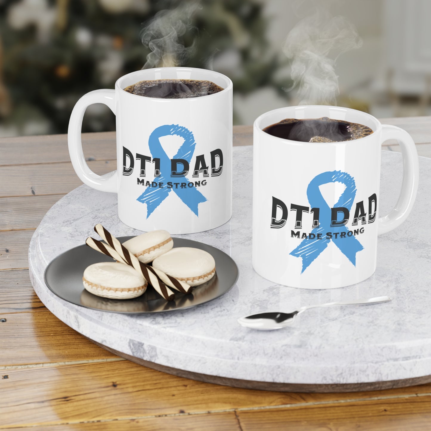 The Diabuddies Store DT1 Dad, Made Strong - Mug 11oz DT1 Dad, Made Strong - 11oz Mug: Celebrate the incredible strength of Type 1 dads with our "DT1 Dad, Made Strong" 11oz ceramic mug. It's a daily tribute to their resilience, dedication, and unwavering l