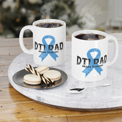 The Diabuddies Store DT1 Dad, Made Strong - Mug 11oz DT1 Dad, Made Strong - 11oz Mug: Celebrate the incredible strength of Type 1 dads with our "DT1 Dad, Made Strong" 11oz ceramic mug. It's a daily tribute to their resilience, dedication, and unwavering l