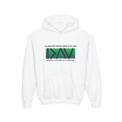 The Diabuddies Store I am Greater than (Green) - Youth Hoodie I am Greater than (Green) - Youth Hoodie: Celebrate resilience and strength with this Youth Hoodie! It's a powerful symbol for young individuals living with diabetes, reminding them that they a