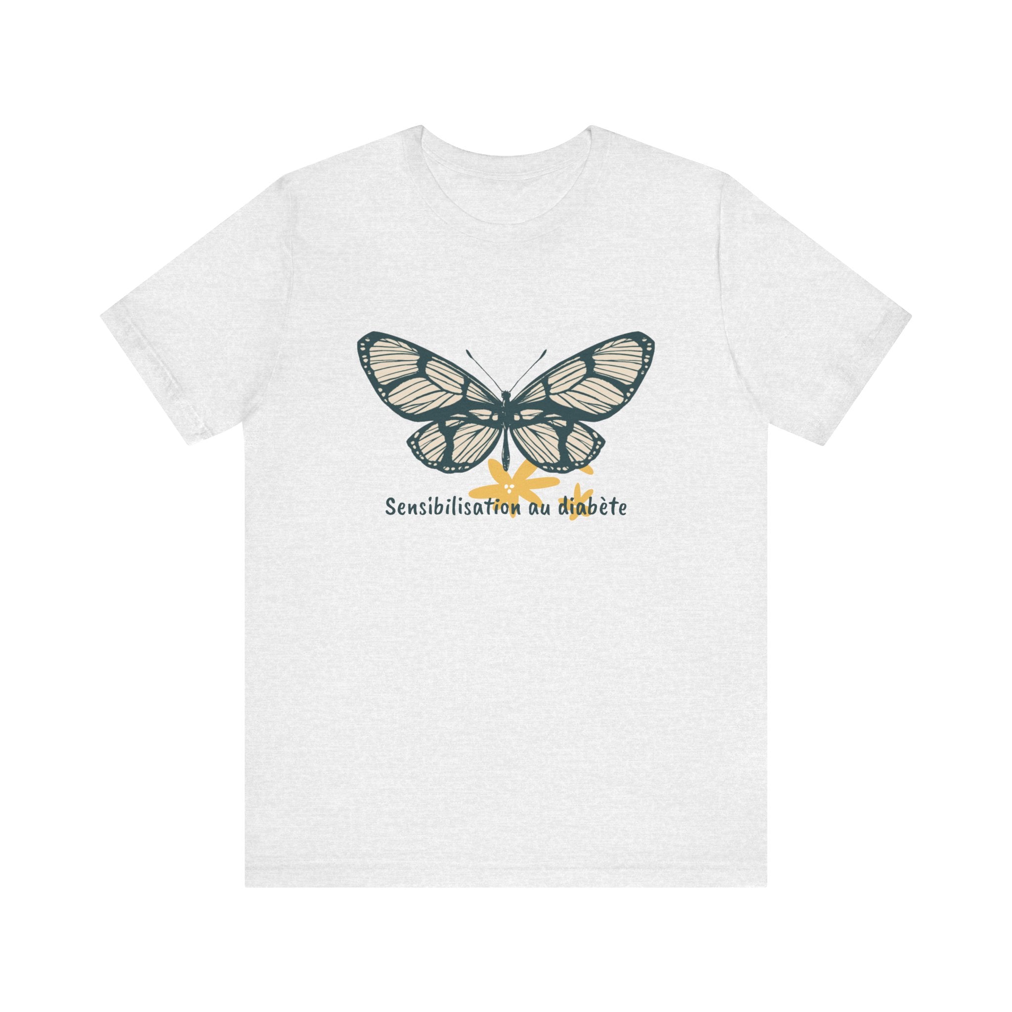 Green Butterfly & Flowers (French) Unisex Tee The Diabuddies Store T-Shirts $22.38