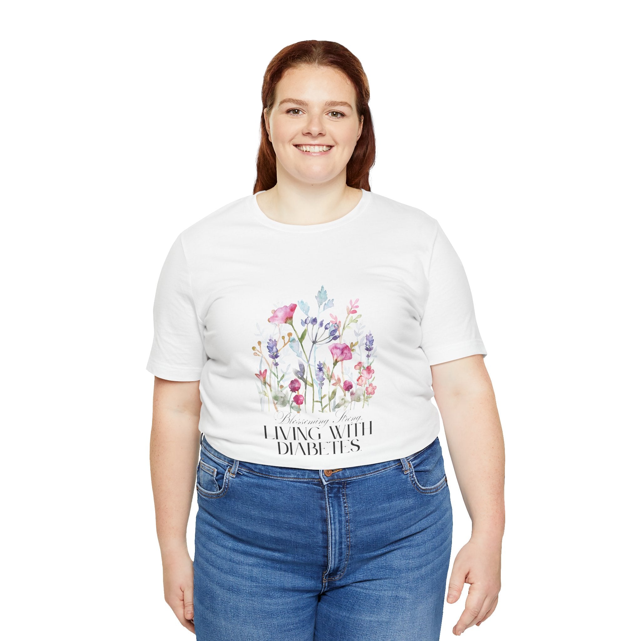 The Diabuddies Store Blossoming Strong, Living with Diabetes. - Unisex Tee Blossoming Strong, Living with Diabetes. - Unisex Tee: Wear your strength proudly! Our "Blossoming Strong, Living with Diabetes" Unisex Tee is a beautiful reminder of your inner po
