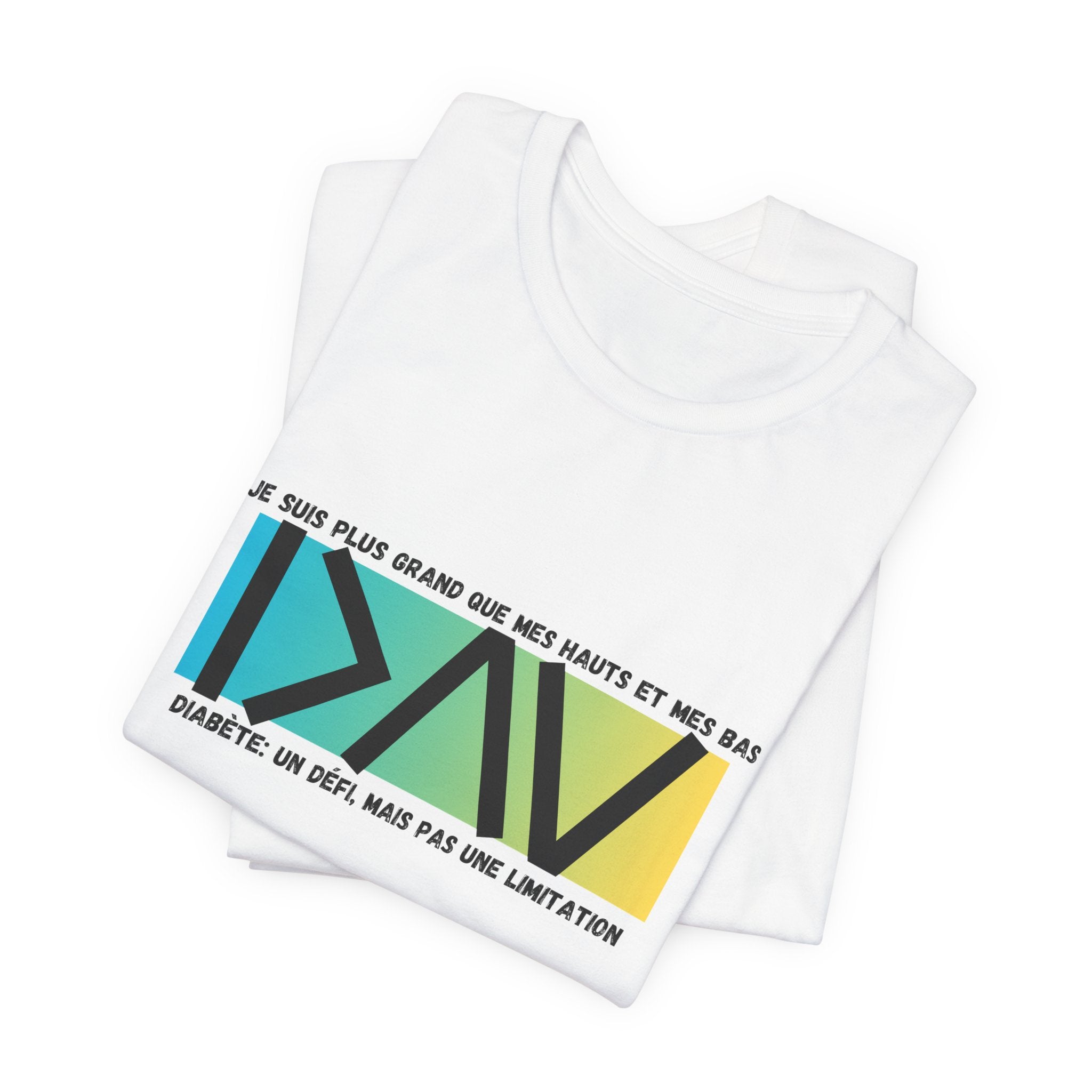 The Diabuddies Store Greater than (French/Yellow)- Unisex Tee Greater than (French/Yellow) - Unisex Tee: An inspiring "Je suis plus grand que mes hauts et mes bas" - French Unisex Tee perfect for active and leisure wear, designed with a retail fit suitabl