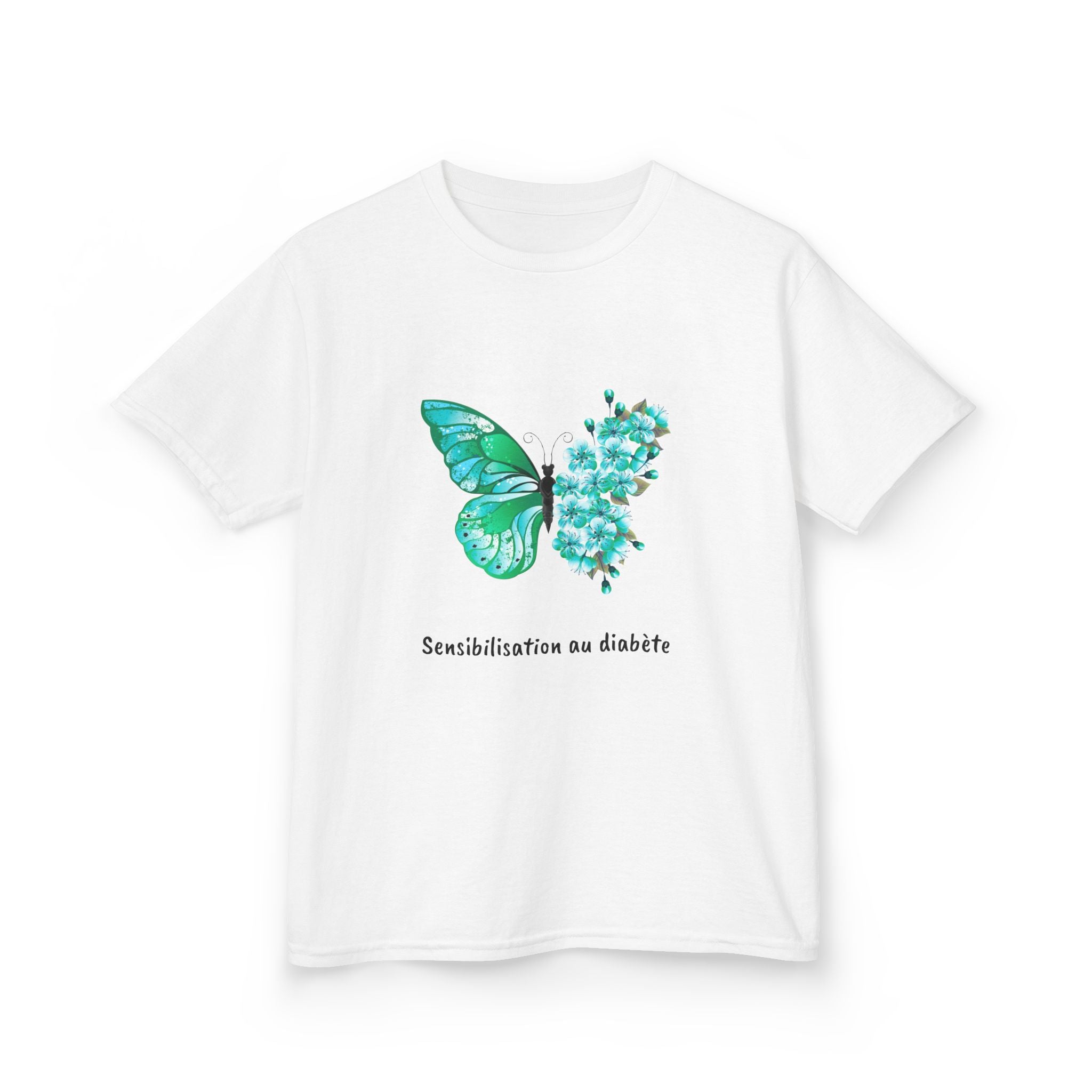 Green Butterfly & Flowers (French) - Kids Tee The Diabuddies Store T-Shirts $19.22