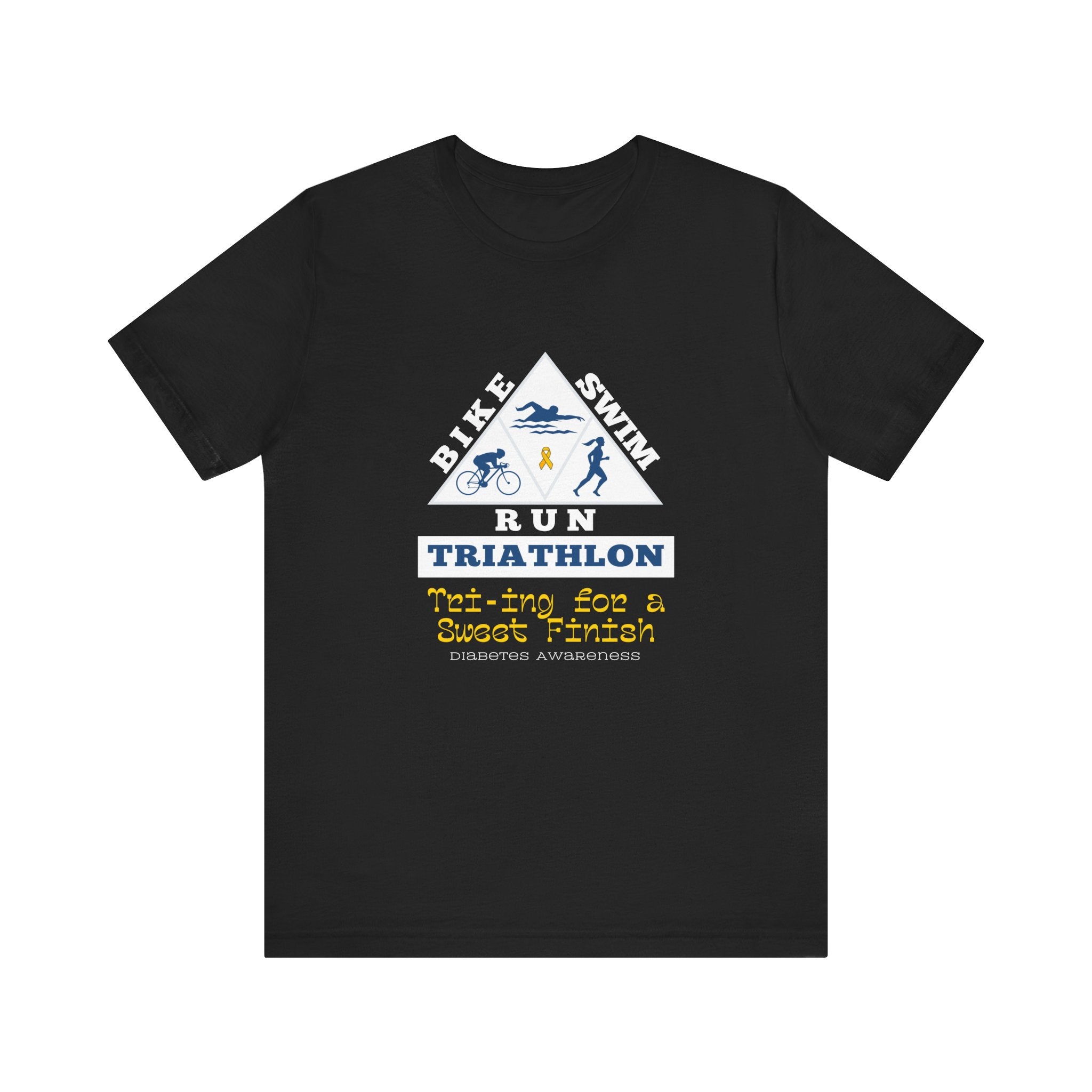 The Diabuddies Store Diabetes & Triathlon - Unisex Tee Diabetes & Triathlon - Unisex Tee: The "Tri-ing for a Sweet Finish" slogan is a powerful nod to both your athletic goals and your journey with diabetes. It's about achieving victory on your own terms.