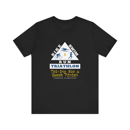 The Diabuddies Store Diabetes & Triathlon - Unisex Tee Diabetes & Triathlon - Unisex Tee: The "Tri-ing for a Sweet Finish" slogan is a powerful nod to both your athletic goals and your journey with diabetes. It's about achieving victory on your own terms.