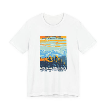 The Diabuddies Store Life is an Adventure, Highs & Lows - Unisex Tee - Unisex Tee Life is an Adventure, Highs & Lows - Unisex Tee - Unisex Tee: Embrace every twist and turn of your journey with our Diabetes: Life is an Adventure - Unisex Tee. Designed for