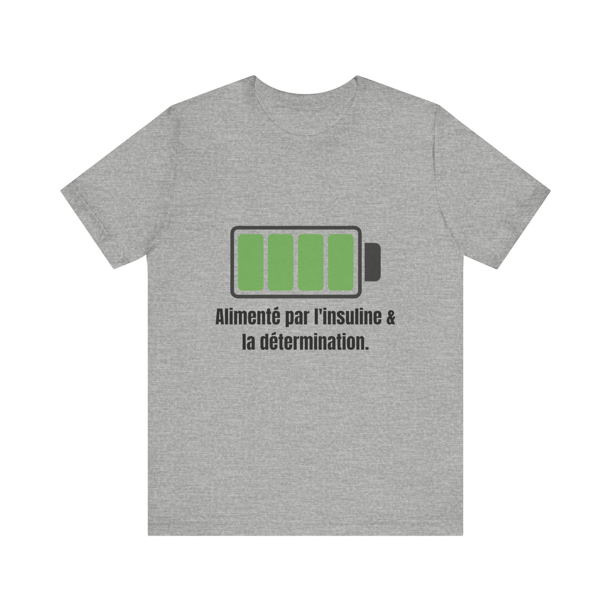 The Diabuddies Store Powered By Insulin (French) - Unisex Tee Powered By Insulin (French) - Unisex Tee: Wear your power with pride! Our "Alimenté par l'insuline et la détermination" Unisex Tee is a bold, comfortable statement of strength and gratitude. T-
