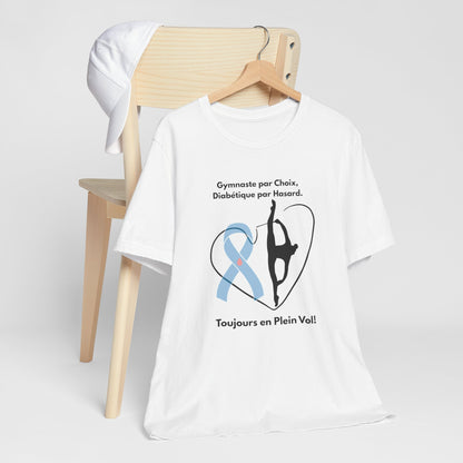 The Diabuddies Store Diabetes & Gymnastics (French) - Unisex Tee Diabetes & Gymnastics (French) - Unisex Tee: Defy expectations and tumble forward! This comfortable racerback tank is designed for the resilient gymnast who manages diabetes with grace and s