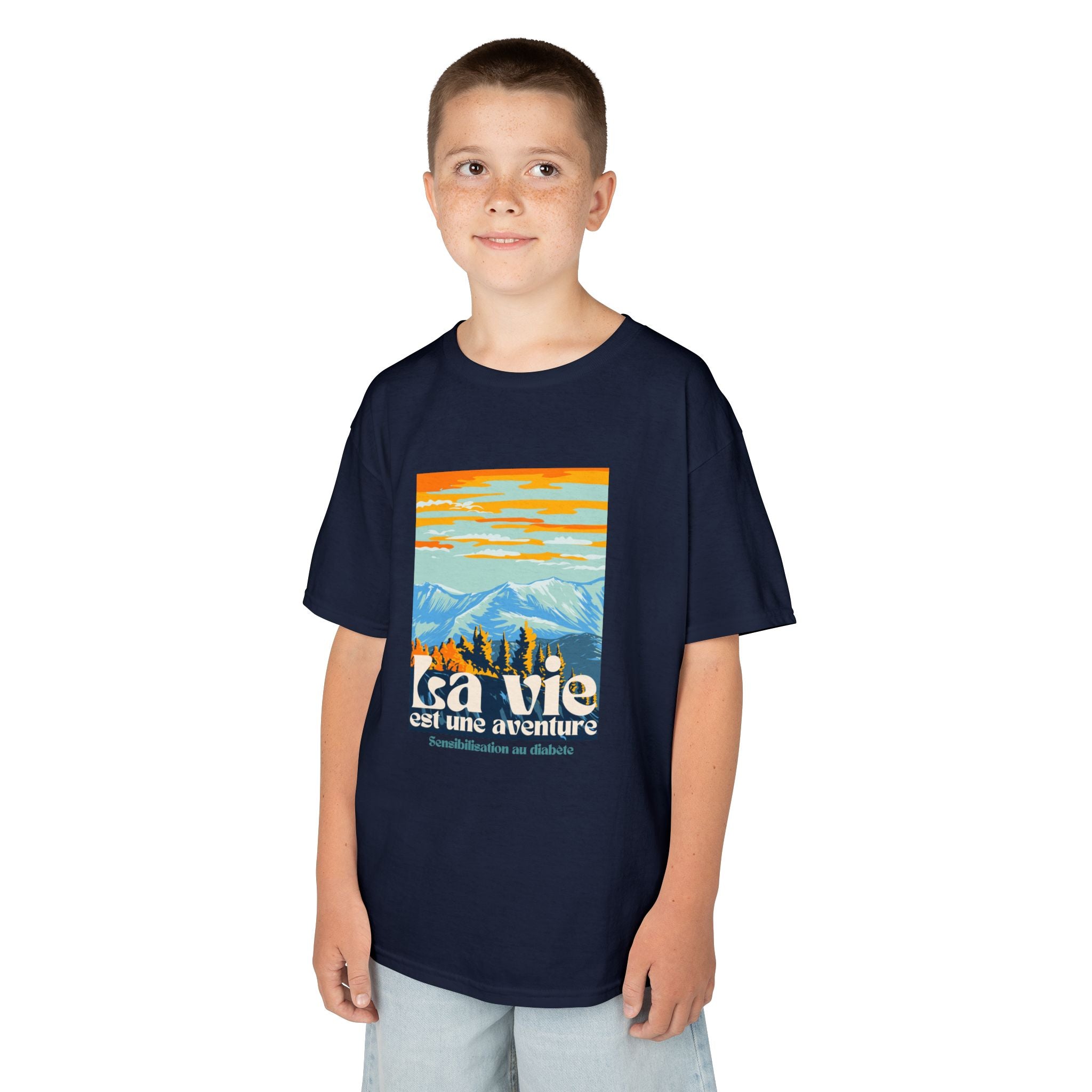 The Diabuddies Store Life is an Adventure, Mountains (French) - Kids Tee Life is an Adventure, Mountains (French) - Kids Tee: Inspire your little explorer with our "La vie est une aventure" Kids Tee! This super soft and comfortable t-shirt is perfect for
