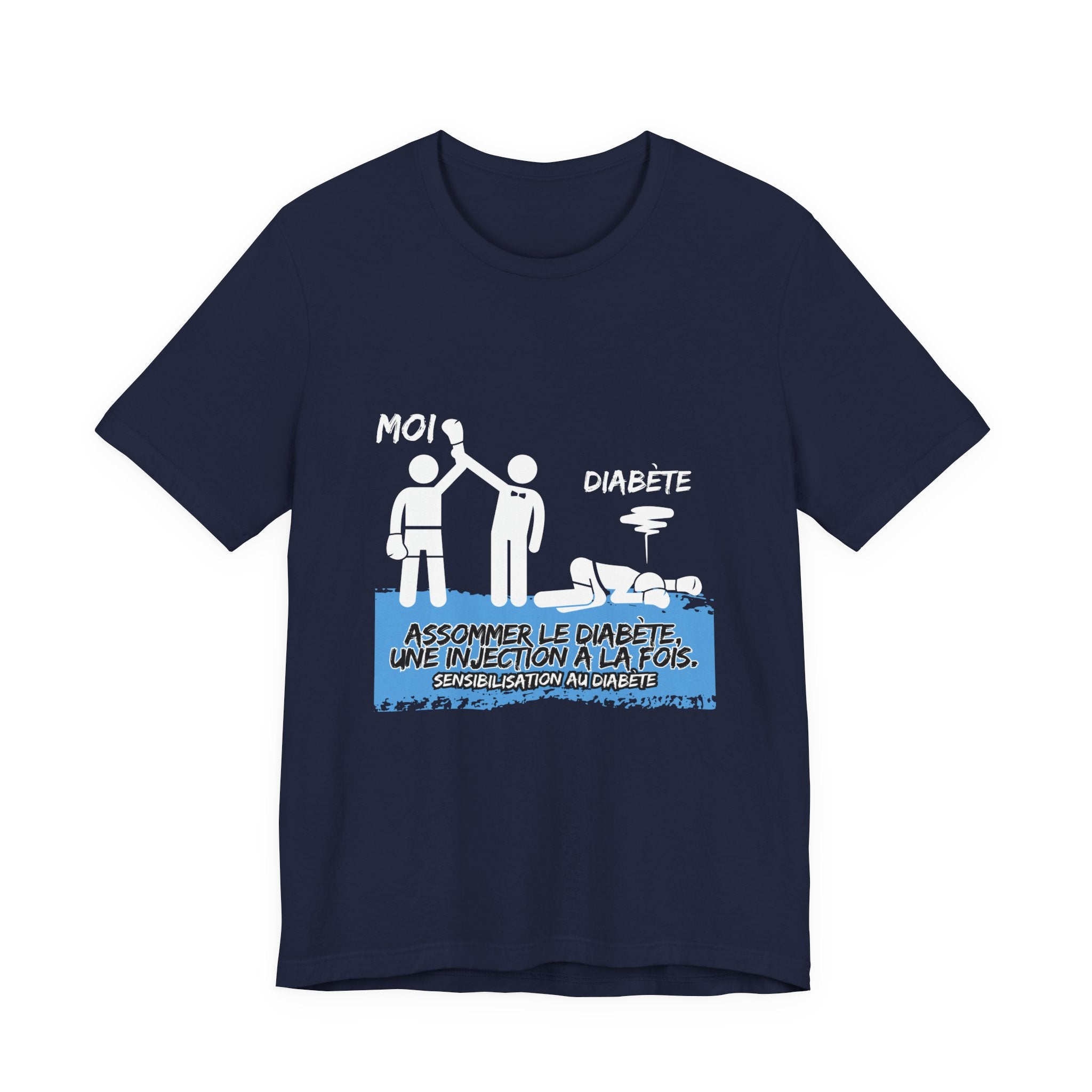 The Diabuddies Store Knocking out Diabetes (French) - Unisex Tee Knocking out Diabetes (French) - Unisex Tee: Make a bold statement with our French Unisex Tee. This funny yet powerful shirt is for the fighters, the advocates, and the champions who face di