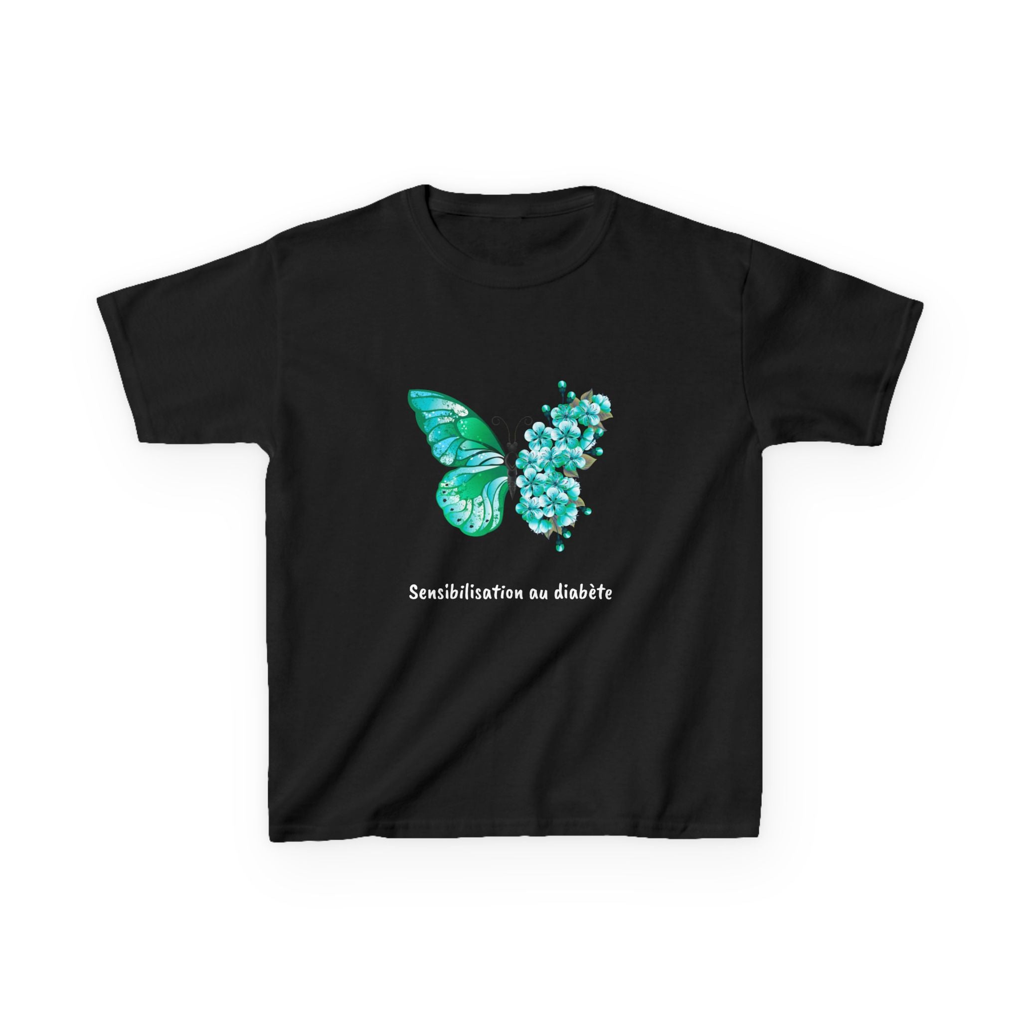 Green Butterfly & Flowers (French) - Kids Tee The Diabuddies Store T-Shirts $19.22