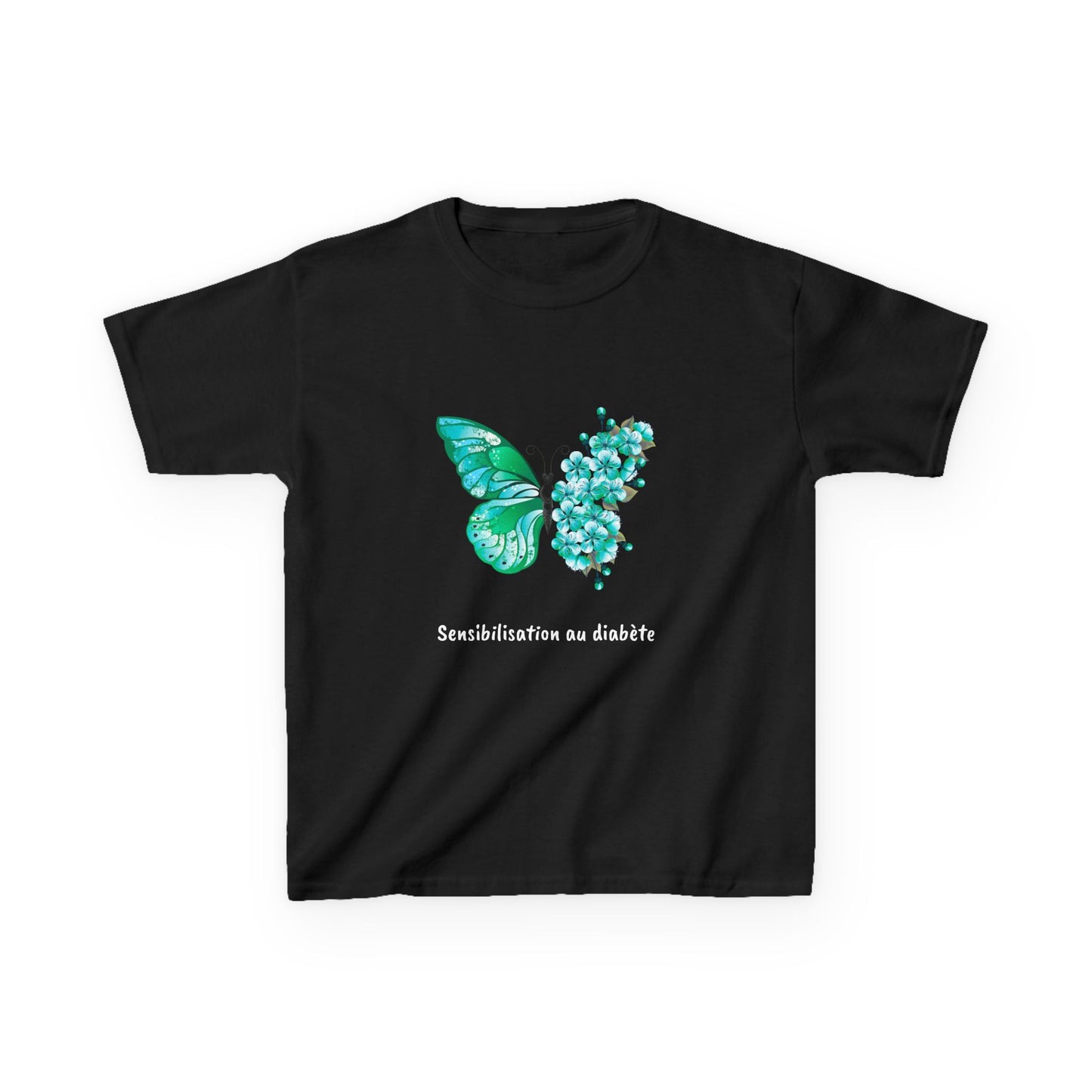Green Butterfly & Flowers (French) - Kids Tee The Diabuddies Store T-Shirts $19.22