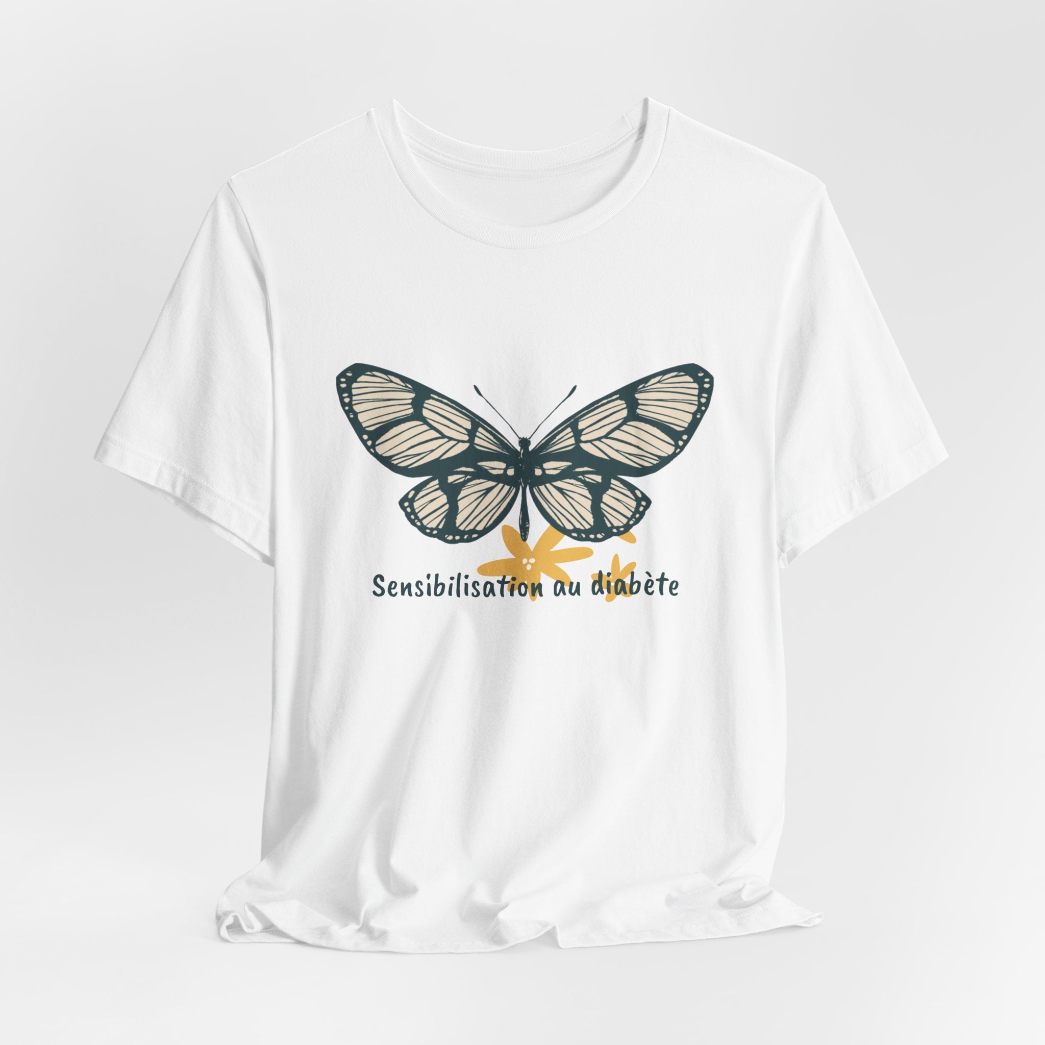 Green Butterfly & Flowers (French) Unisex Tee The Diabuddies Store T-Shirts $22.38