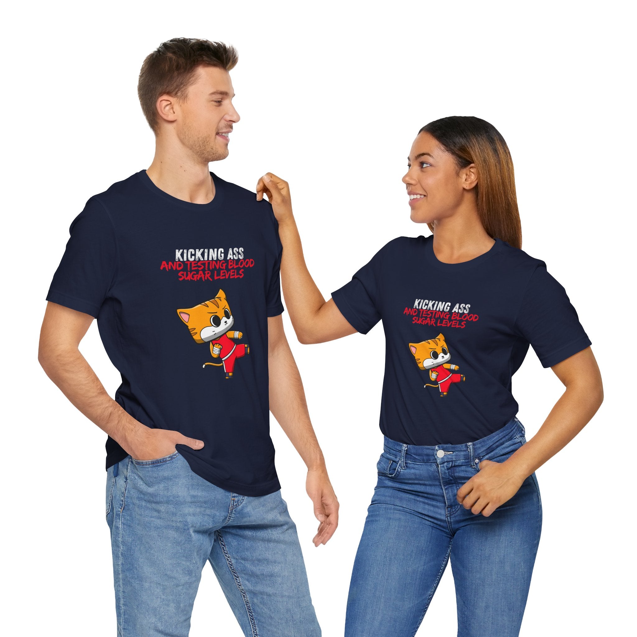 The Diabuddies Store Kicking Ass and Testing Blood Sugar Levels - Unisex Tee Kicking Ass and Testing Blood Sugar Levels - Unisex Tee: This tee is for anyone who faces their daily diabetes routine with a fighting spirit and a good dose of humor. T-Shirts $