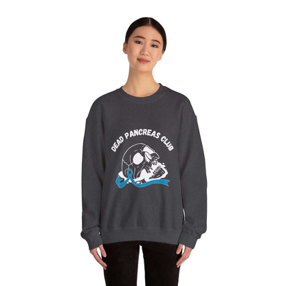 The Diabuddies Store Skull & Blue Ribbon, Dead Pancreas Club - Sweatshirt Skull & Blue Ribbon, Dead Pancreas Club - Sweatshirt: EMake a powerful statement with our Skull & Blue Ribbon, Dead Pancreas Club Unisex Sweatshirt. This bold design merges an edgy
