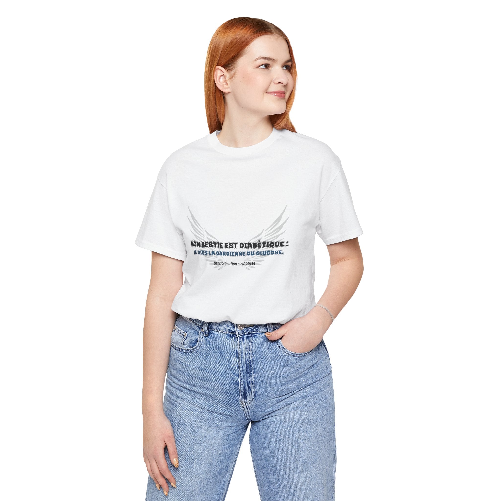 The Diabuddies Store My Bestie is Diabetic (French / Mon bestie, Guardienne) - Unisex Tee My Bestie is Diabetic (French / Mon bestie, Guardienne) - Unisex Tee: Celebrate your vital role! A proud declaration of your commitment and unique connection. T-Shir