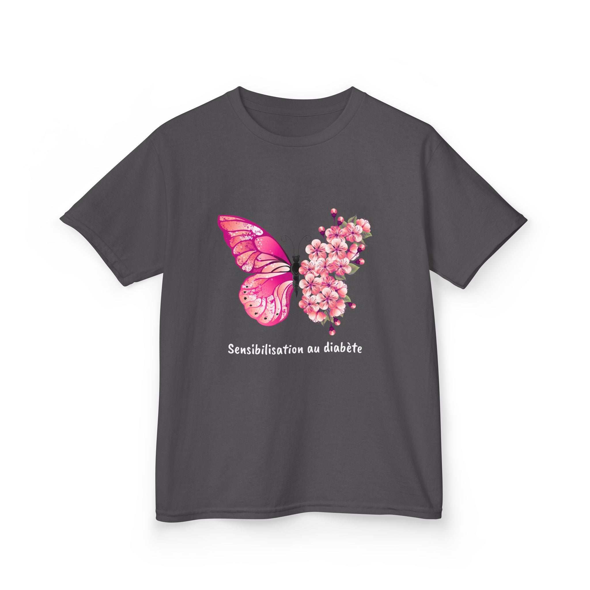 Pink Butterfly & Flowers (French) - Kids Tee The Diabuddies Store T-Shirts $19.22