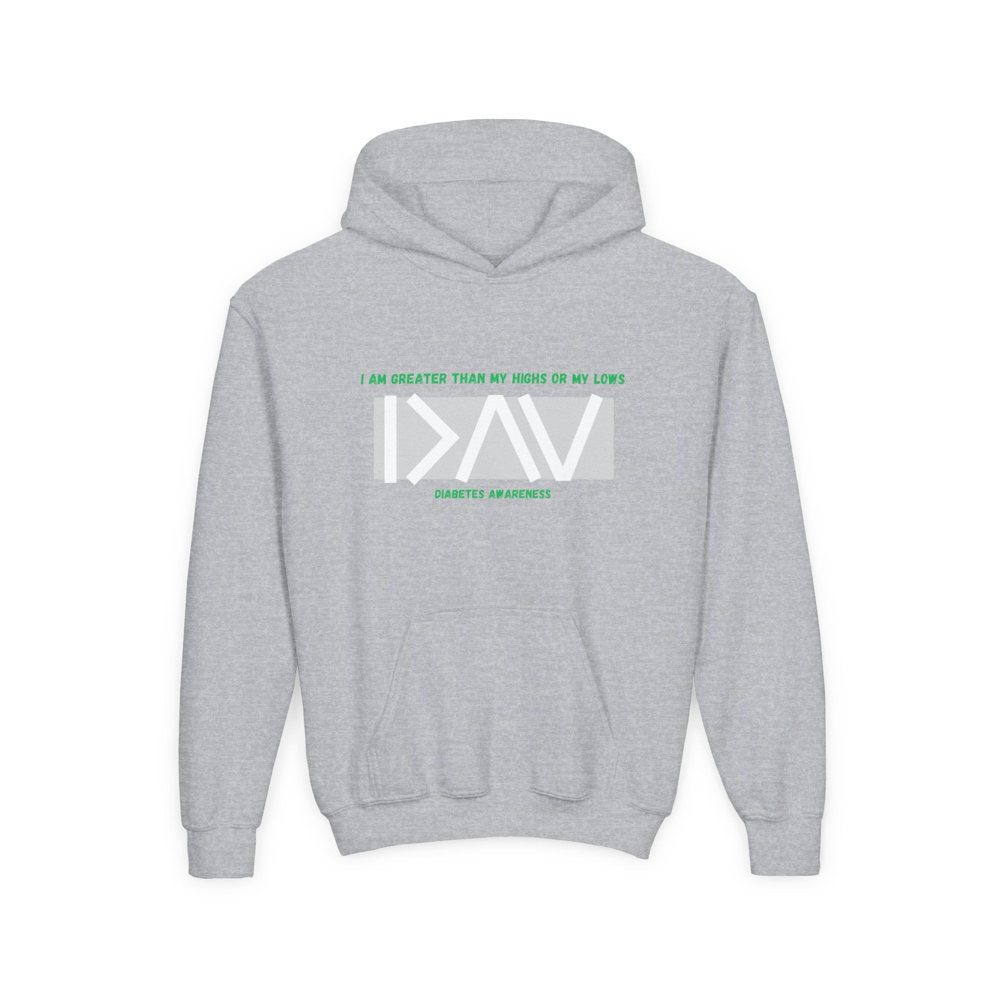 The Diabuddies Store I am Greater than (Grey) - Youth Hoodie I am Greater than (Grey) - Youth Hoodie: Celebrate resilience and strength with this Youth Hoodie! It's a powerful symbol for young individuals living with diabetes, reminding them that they are