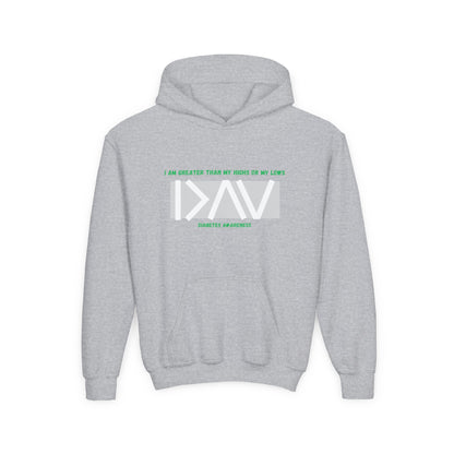 The Diabuddies Store I am Greater than (Grey) - Youth Hoodie I am Greater than (Grey) - Youth Hoodie: Celebrate resilience and strength with this Youth Hoodie! It's a powerful symbol for young individuals living with diabetes, reminding them that they are