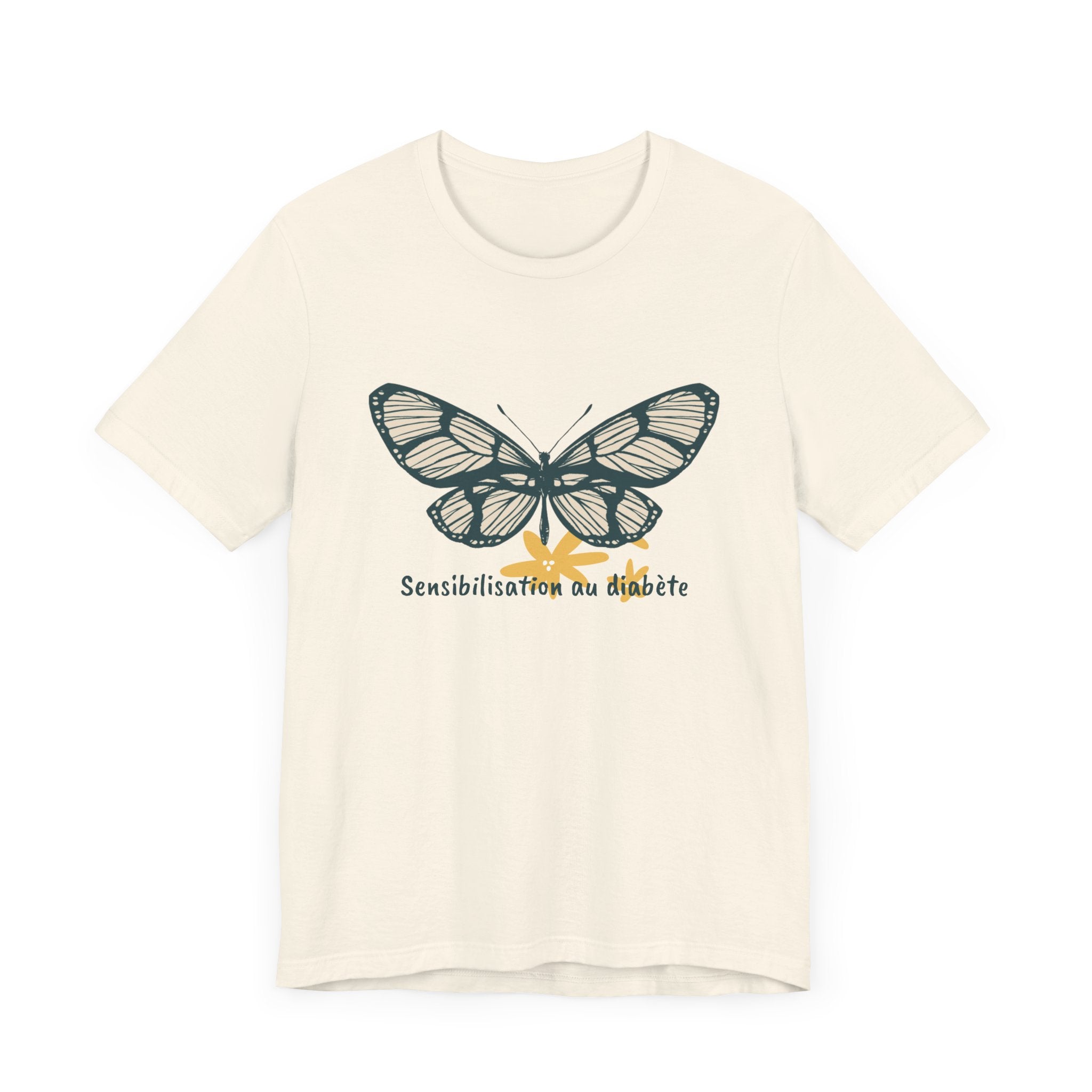 Green Butterfly & Flowers (French) Unisex Tee The Diabuddies Store T-Shirts $22.38