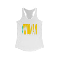 The Diabuddies Store Bionic Woman (Diabetes) - Racerback Tank Bionic Woman (Diabetes) - Racerback Tank: Unleash your inner Bionic Woman! This Racerback Tank, designed specifically for the Type 1 Diabetic, is a powerful statement of strength, resilience, a