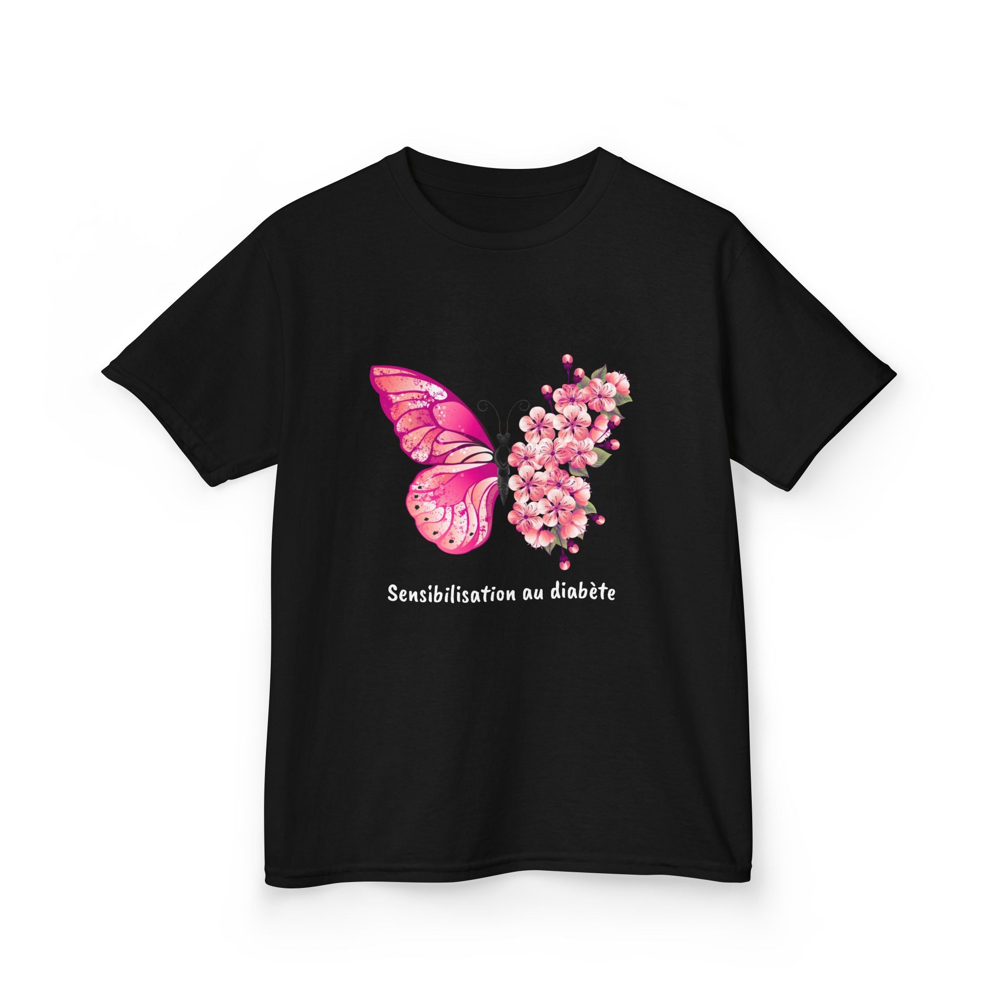 Pink Butterfly & Flowers (French) - Kids Tee The Diabuddies Store T-Shirts $19.22