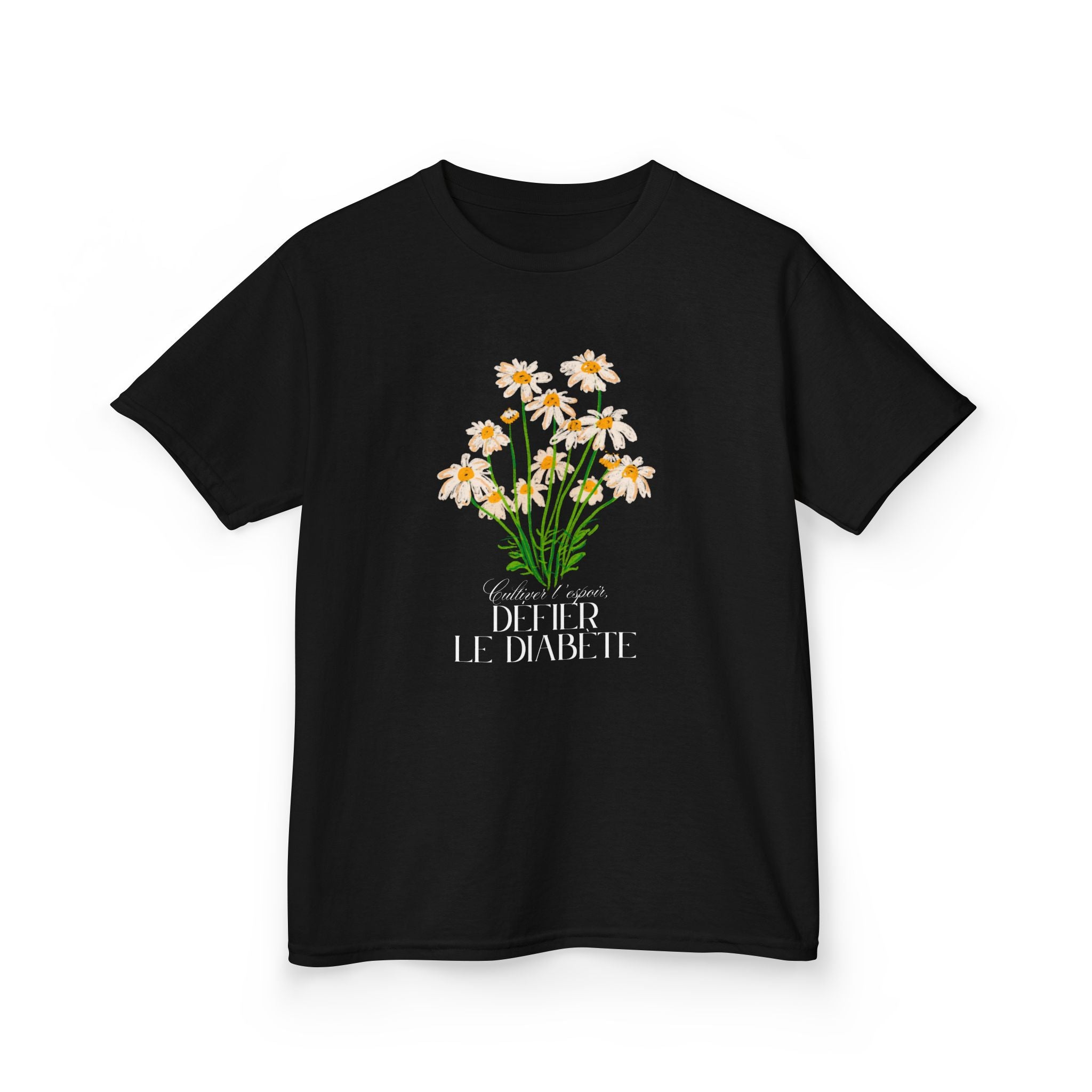 The Diabuddies Store Cultivating Hope, Defying Diabetes (French) - Kids Tee Cultivating Hope, Defying Diabetes (French) - Kids Tee: Wear your message of strength! This tee is a powerful statement of resilience and optimism for kids. T-Shirts $19.22