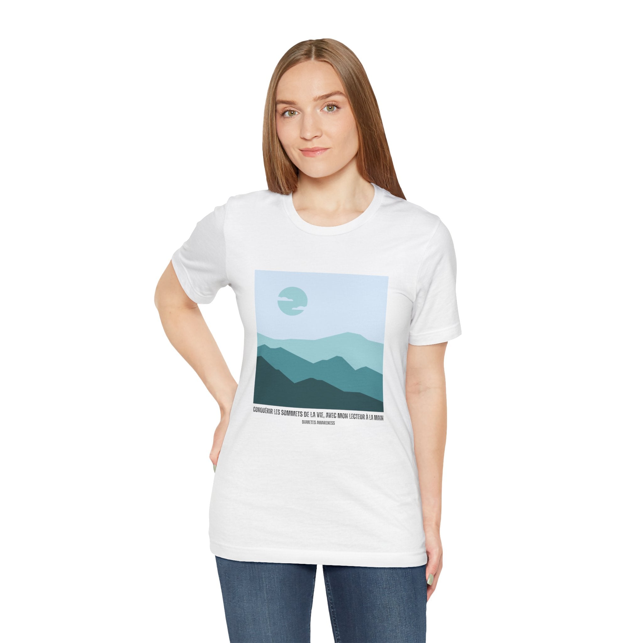 Summiting Life's Mountains Meter in Hand (French) Unisex Tee The Diabuddies Store T-Shirts $22.50
