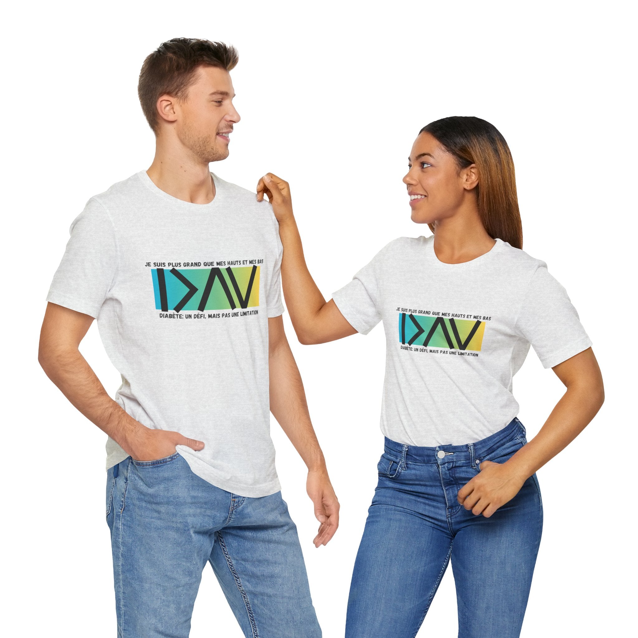 The Diabuddies Store Greater than (French/Yellow)- Unisex Tee Greater than (French/Yellow) - Unisex Tee: An inspiring "Je suis plus grand que mes hauts et mes bas" - French Unisex Tee perfect for active and leisure wear, designed with a retail fit suitabl