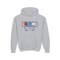 The Diabuddies Store Diabetes Warrior (with icons) - Youth Hoodie Diabetes Warrior (with icons) - Youth Hoodie: Empower your young champion with our "Diabetes Warrior" Youth Hoodie! This super-comfy hoodie proudly displays the spirit of a true warrior, fe