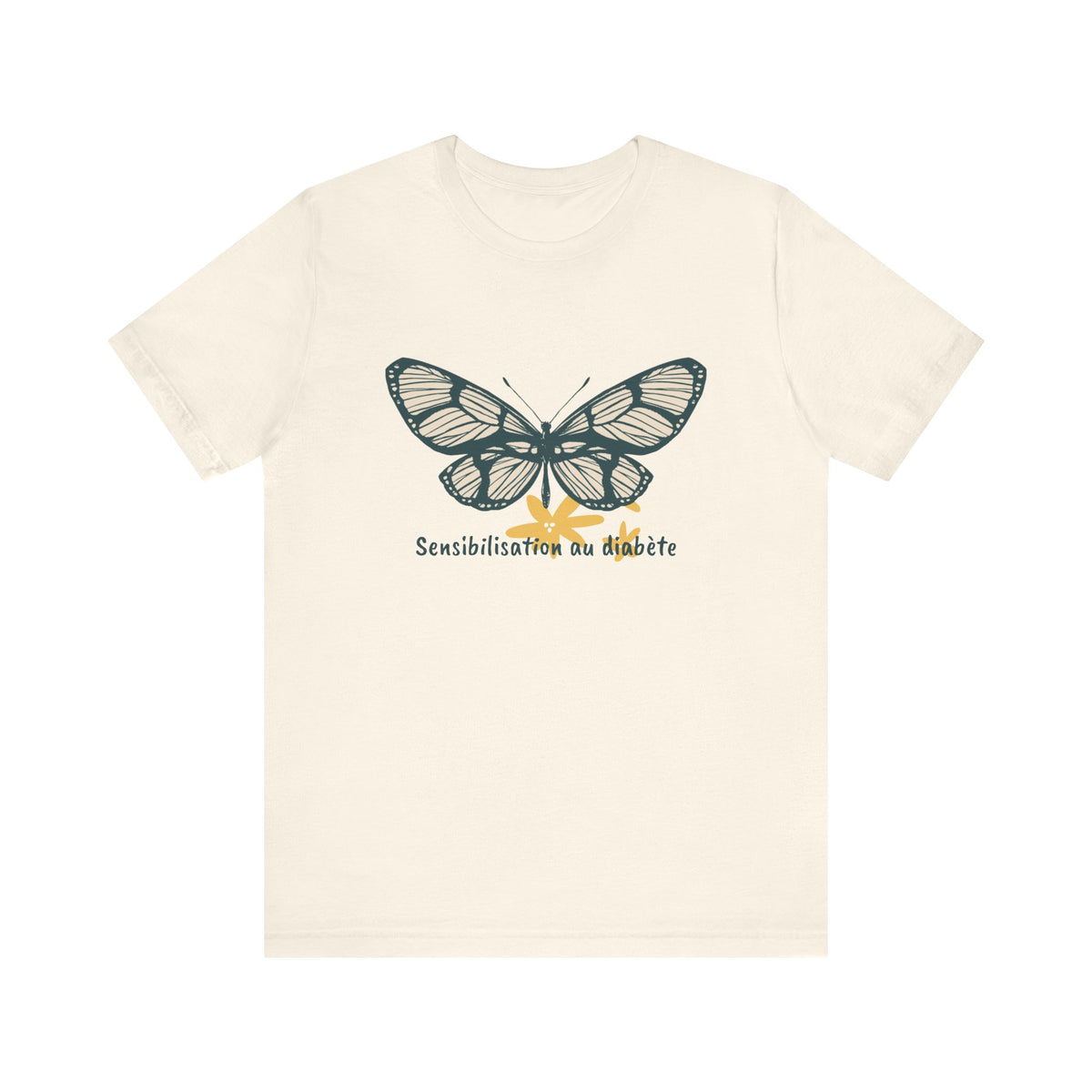 Green Butterfly & Flowers (French) Unisex Tee The Diabuddies Store T-Shirts $22.38