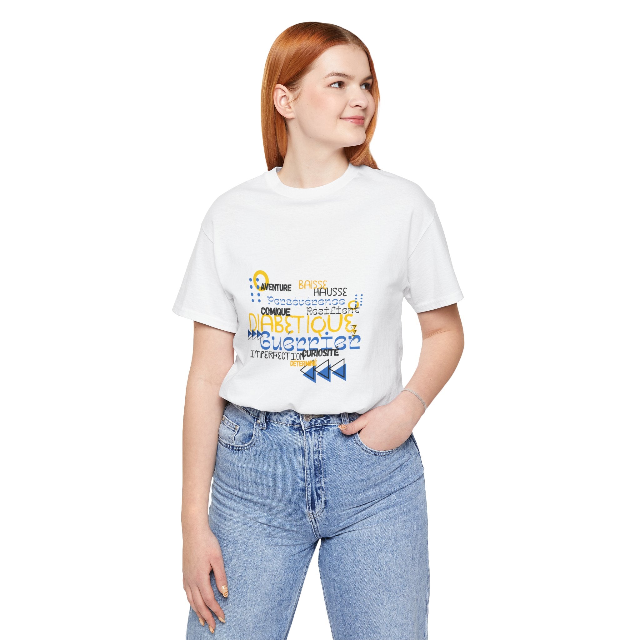 The Diabuddies Store Uplifted & Unleashed (French) - Unisex Tee Uplifted & Unleashed (French) - Unisex Tee: Embrace your strength, defy the odds. This tee is more than just a shirt; it's a vibrant testament to the diabetic warrior within. T-Shirts $22.50