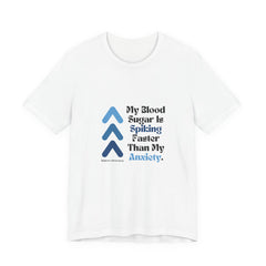 The Diabuddies Store Spiking Faster than my Anxiety (Blue) - Unisex Tee Spiking Faster than my Anxiety (Blue) - Unisex Tee: Get ready to make a statement without saying a word. Our blue "Spiking Faster Than My Anxiety" Unisex Tee is for anyone who knows t