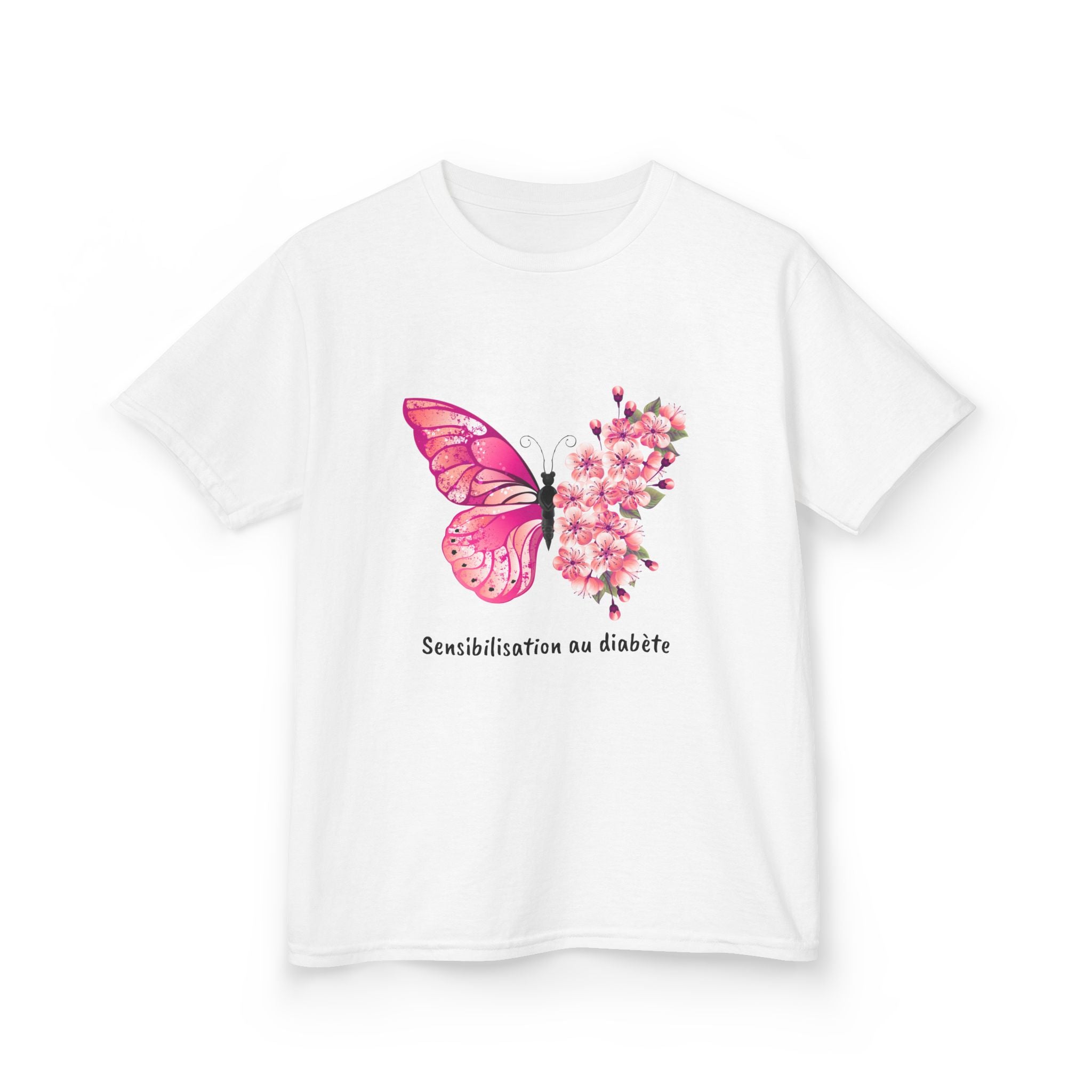 Pink Butterfly & Flowers (French) - Kids Tee The Diabuddies Store T-Shirts $19.22