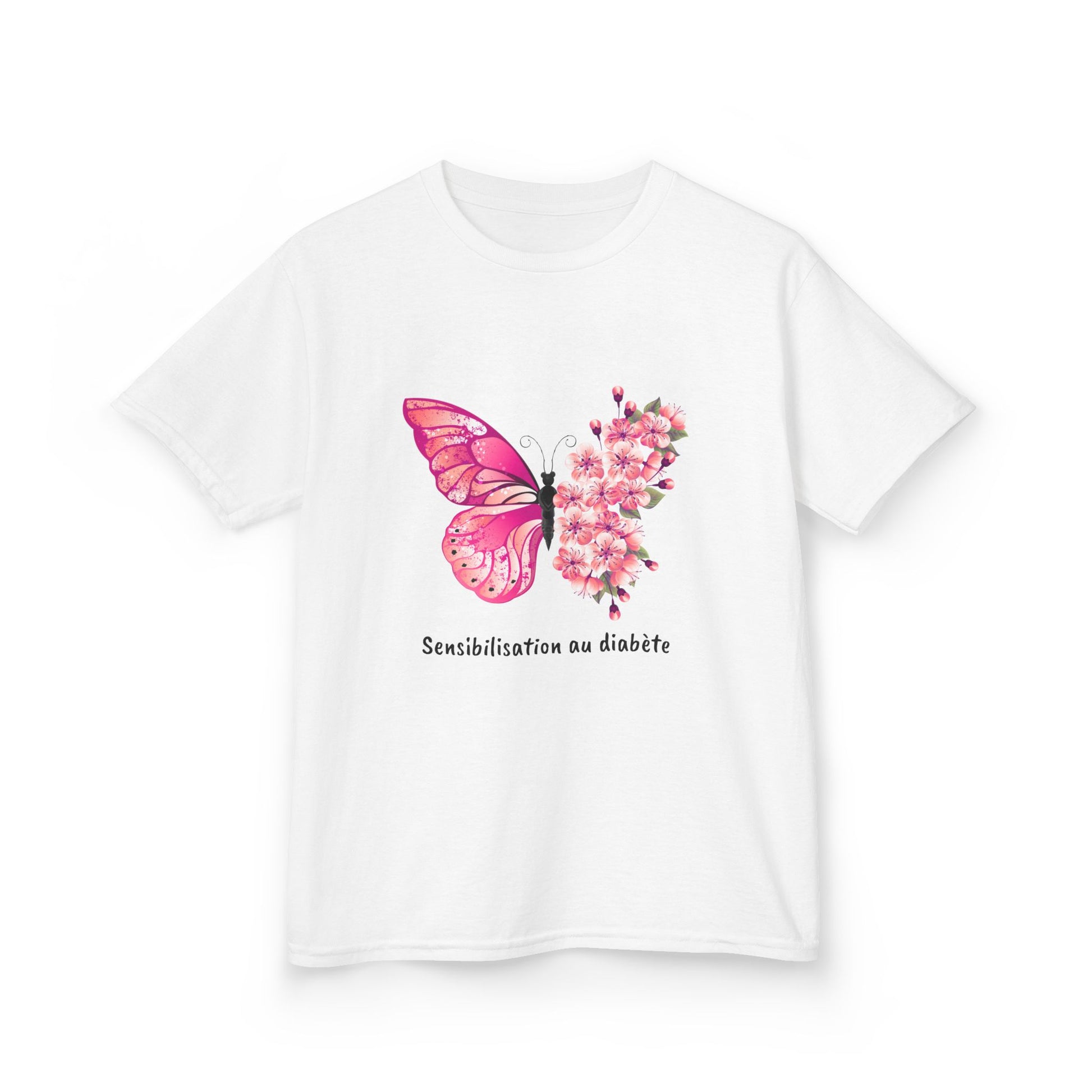 Pink Butterfly & Flowers (French) - Kids Tee The Diabuddies Store T-Shirts $19.22