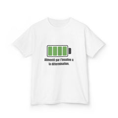 The Diabuddies Store Powered by Insulin (French) - Kids Tee Powered by Insulin (French) - Kids Tee: Hey, super kid! Show off your power with our "Alimenté par l'insuline & la détermination" tee! This soft, comfy shirt lets everyone know how awesome you ar