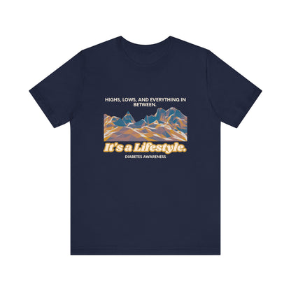 The Diabuddies Store Highs, Lows, and Everything in Between - Unisex Tee Life's a rollercoaster, and this tee gets it! Our "Highs, Lows, and Everything in Between" shirt is for anyone who embraces the wild ride of life, with all its ups, downs, and unexpe