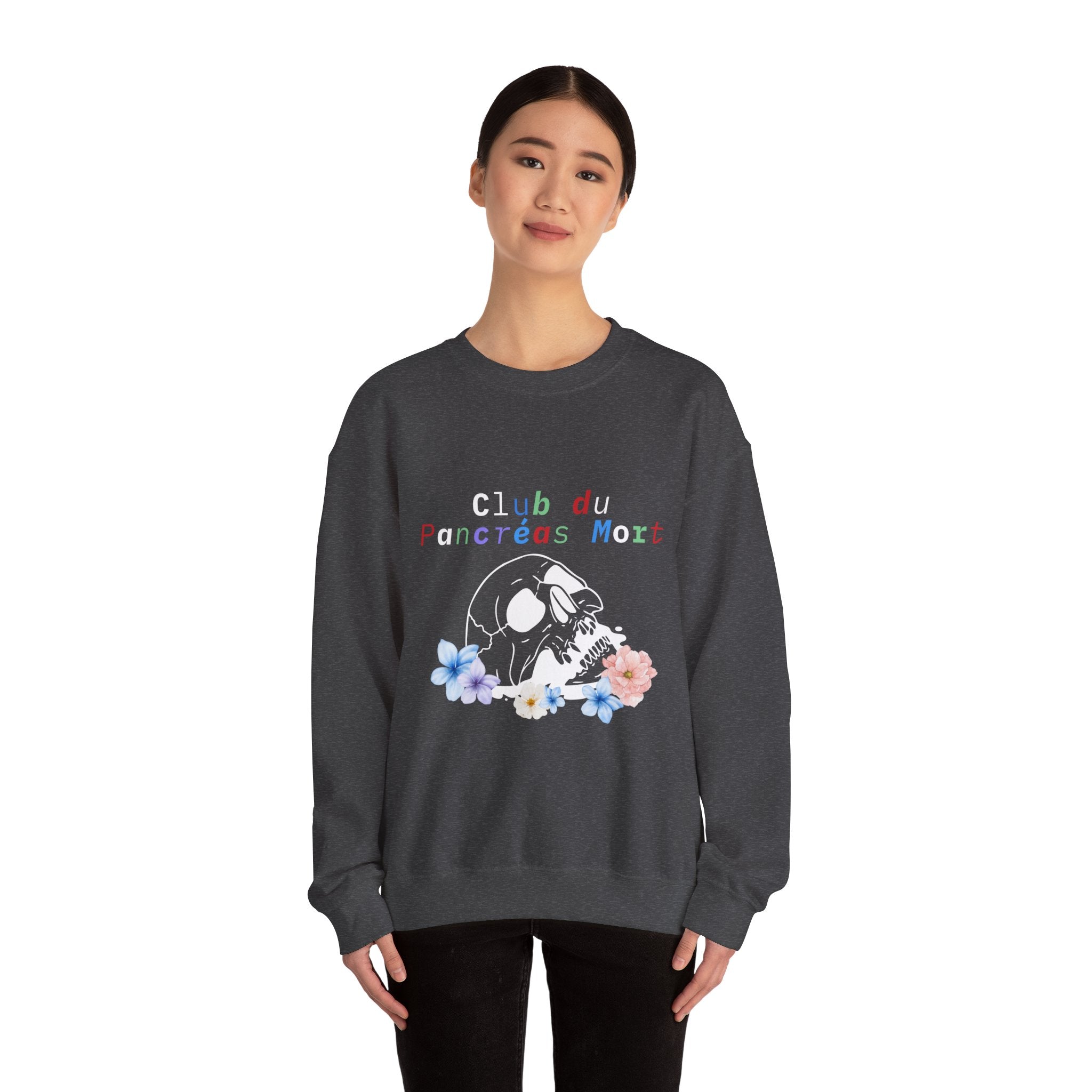 Skull & Flowers Dead Pancreas Club-French Unisex Sweatshirt The Diabuddies Store Sweatshirts $35.70