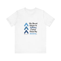 The Diabuddies Store Spiking Faster than my Anxiety (Blue) - Unisex Tee Spiking Faster than my Anxiety (Blue) - Unisex Tee: Get ready to make a statement without saying a word. Our blue "Spiking Faster Than My Anxiety" Unisex Tee is for anyone who knows t