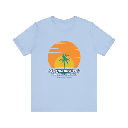 The Diabuddies Store My Summer Plans: Beach, BBQ, Bolus (French) - Unisex Tee My Summer Plans: Beach, BBQ, Bolus (French) - Unisex Tee: Sunshine, good times, and keeping those blood sugars in check! Our French T-shirt is the perfect wear for anyone balanc