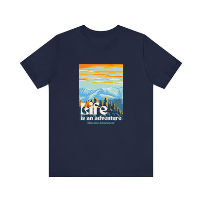 The Diabuddies Store Life is an Adventure, Mountains - Unisex Tee Life is an Adventure, Mountains - Unisex Tee: Soul in the outdoors? This tee's for you! Embrace nature's call, from peaks to trails. Your adventure starts here. T-Shirts $30.27