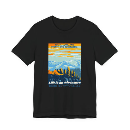 The Diabuddies Store Life is an Adventure, Highs & Lows - Unisex Tee - Unisex Tee Life is an Adventure, Highs & Lows - Unisex Tee - Unisex Tee: Embrace every twist and turn of your journey with our Diabetes: Life is an Adventure - Unisex Tee. Designed for