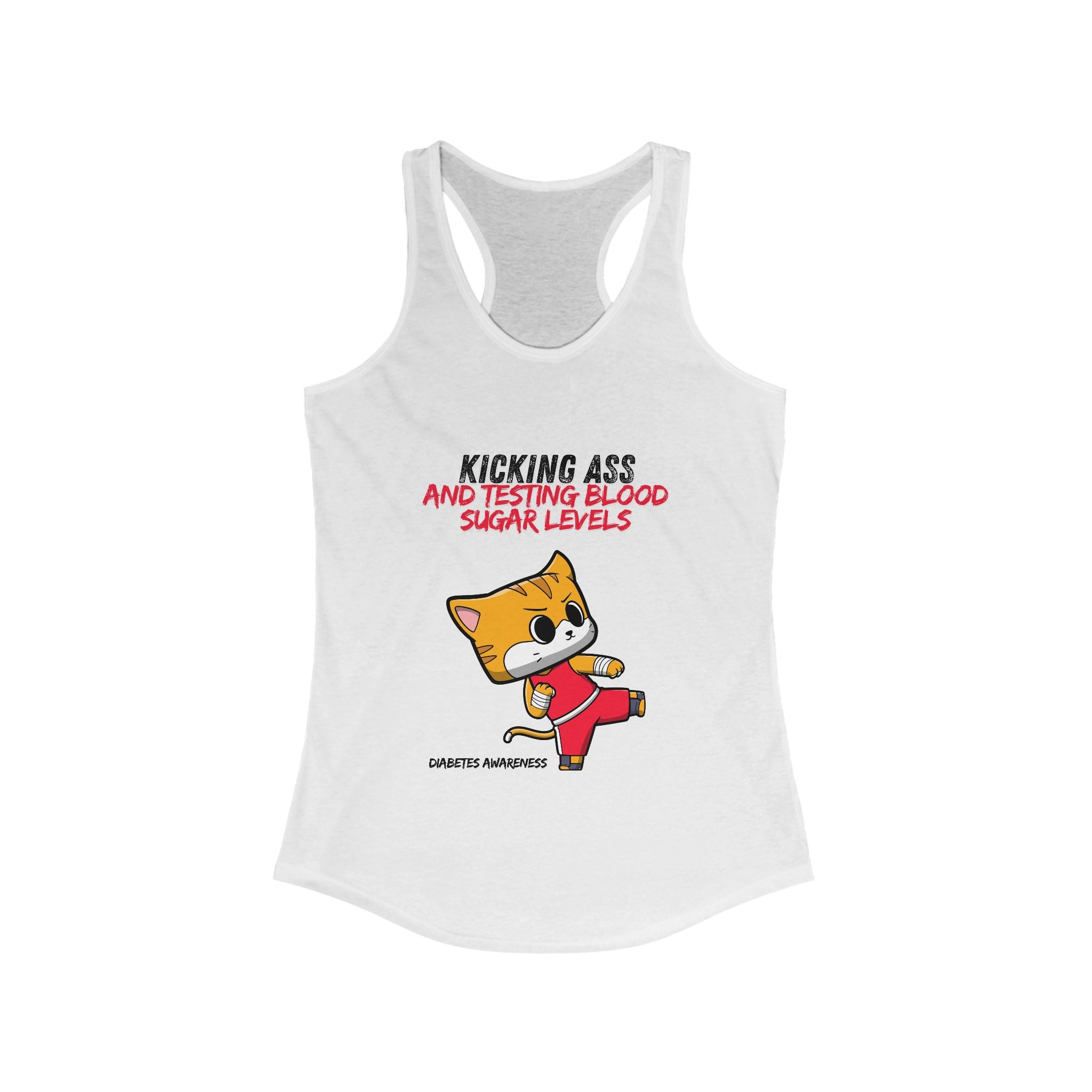 The Diabuddies Store Kicking Ass and Testing Blood Sugar Levels - Racerback Tank Kicking Ass and Testing Blood Sugar Levels - Racerback Tank: This tee is for anyone who faces their daily diabetes routine with a fighting spirit and a good dose of humor. Ta