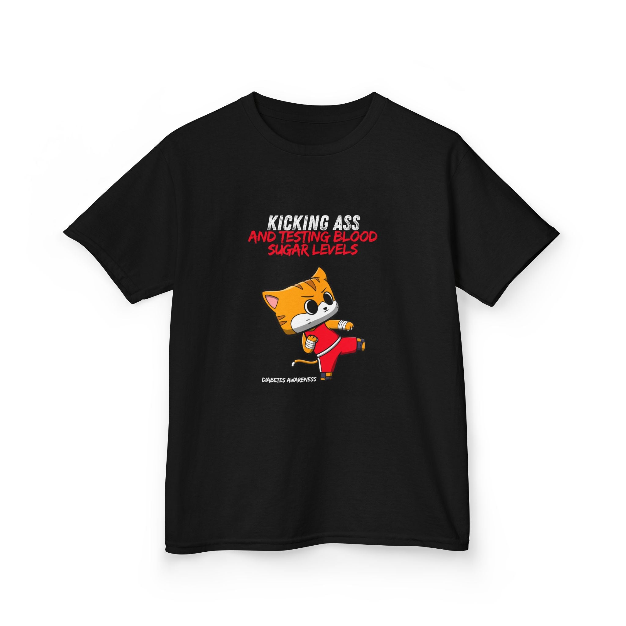 The Diabuddies Store Kickass & testing blood Sugars Levels - Kids Tee Kickass & testing blood Sugars Levels - Kids Tee: Unleash your inner ninja with our "Kickass & Testing Blood Sugars Levels" Kids Tee! Featuring an adorable, stealthy ninja cat, this sup