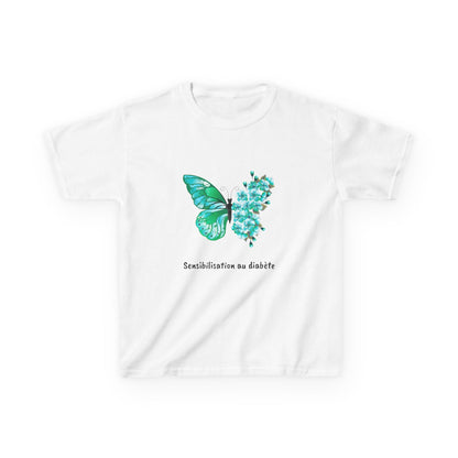 Green Butterfly & Flowers (French) - Kids Tee The Diabuddies Store T-Shirts $18.48