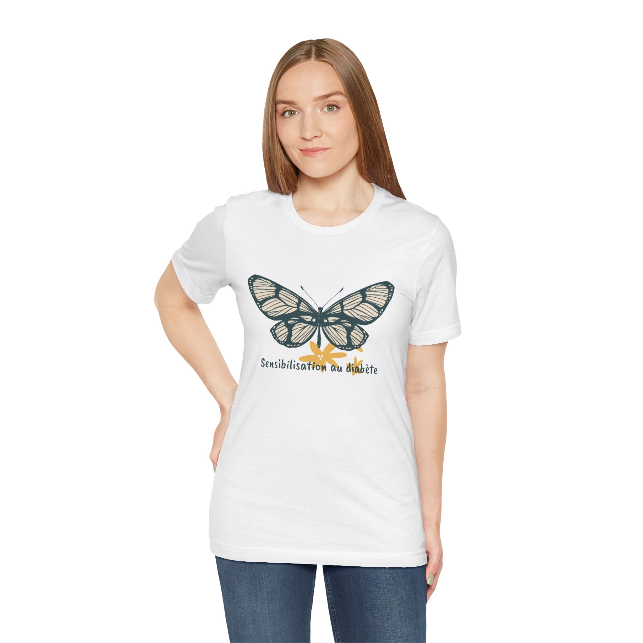 Green Butterfly & Flowers (French) Unisex Tee The Diabuddies Store T-Shirts $22.38