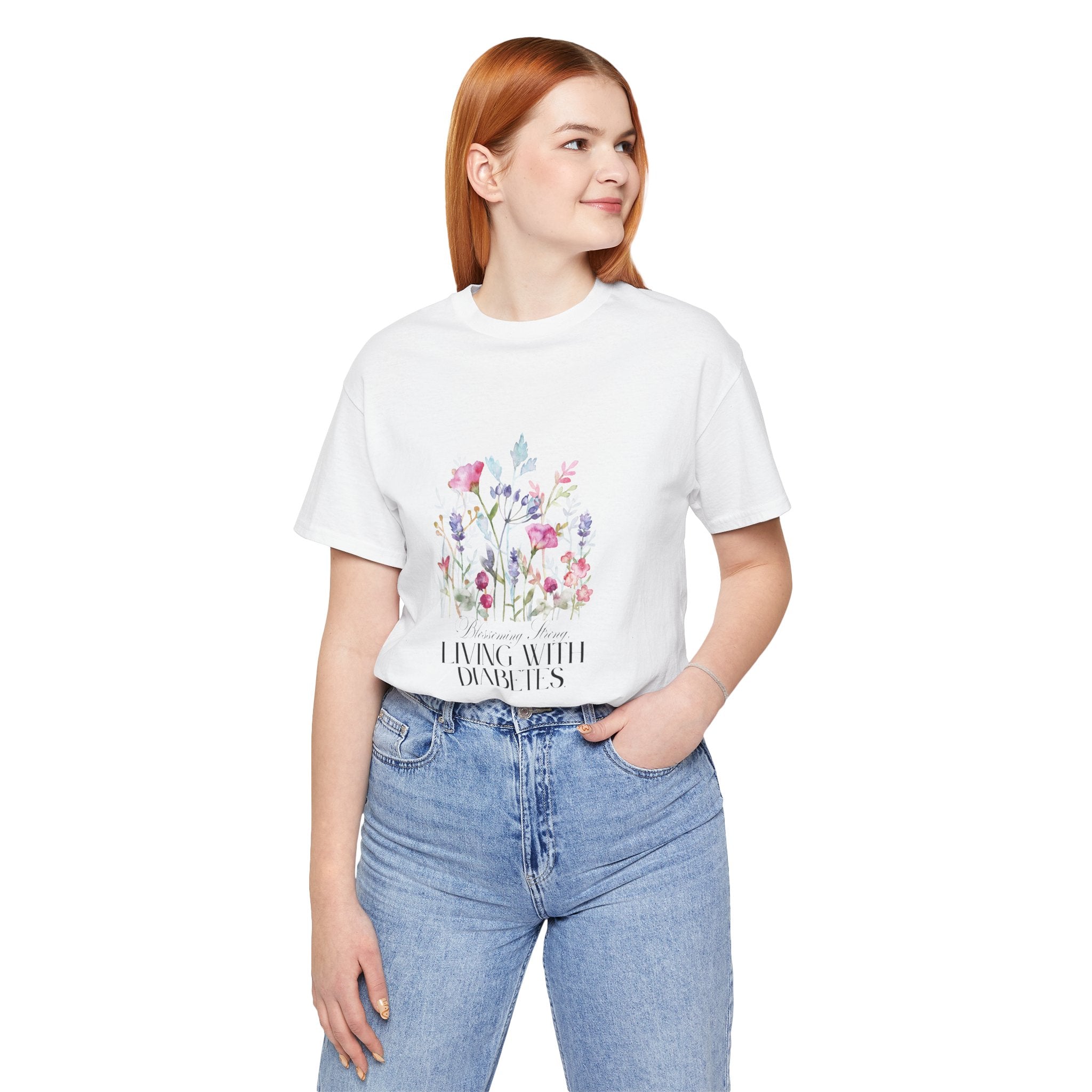 The Diabuddies Store Blossoming Strong, Living with Diabetes. - Unisex Tee Blossoming Strong, Living with Diabetes. - Unisex Tee: Wear your strength proudly! Our "Blossoming Strong, Living with Diabetes" Unisex Tee is a beautiful reminder of your inner po