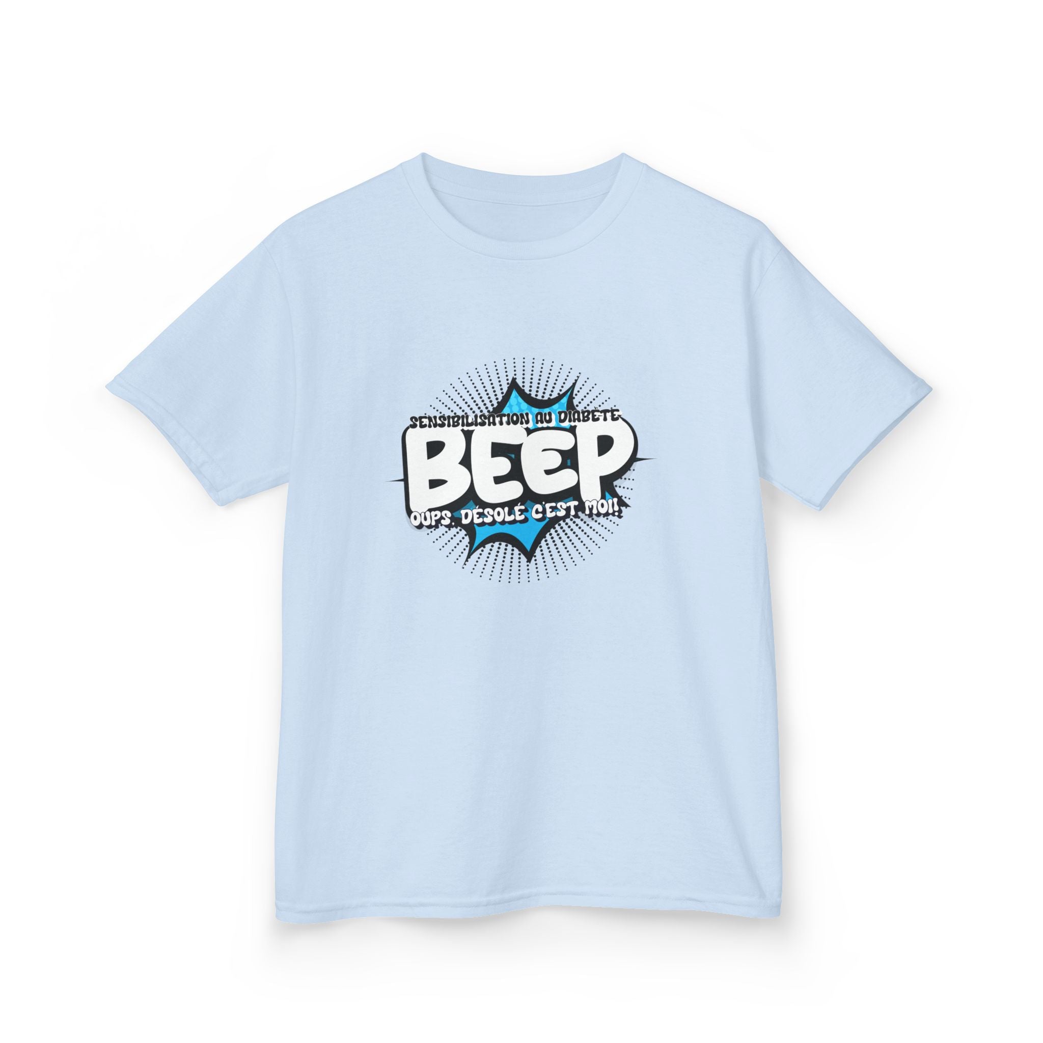 The Diabuddies Store Beep Sorry that's me! (French) - Kids Tee Beep Sorry that's me! (French) - Kids Tee: This playful French tee is perfect for the little one who's full of energy and charm. The fun design features the word "beep" and the phrase "Désolé,