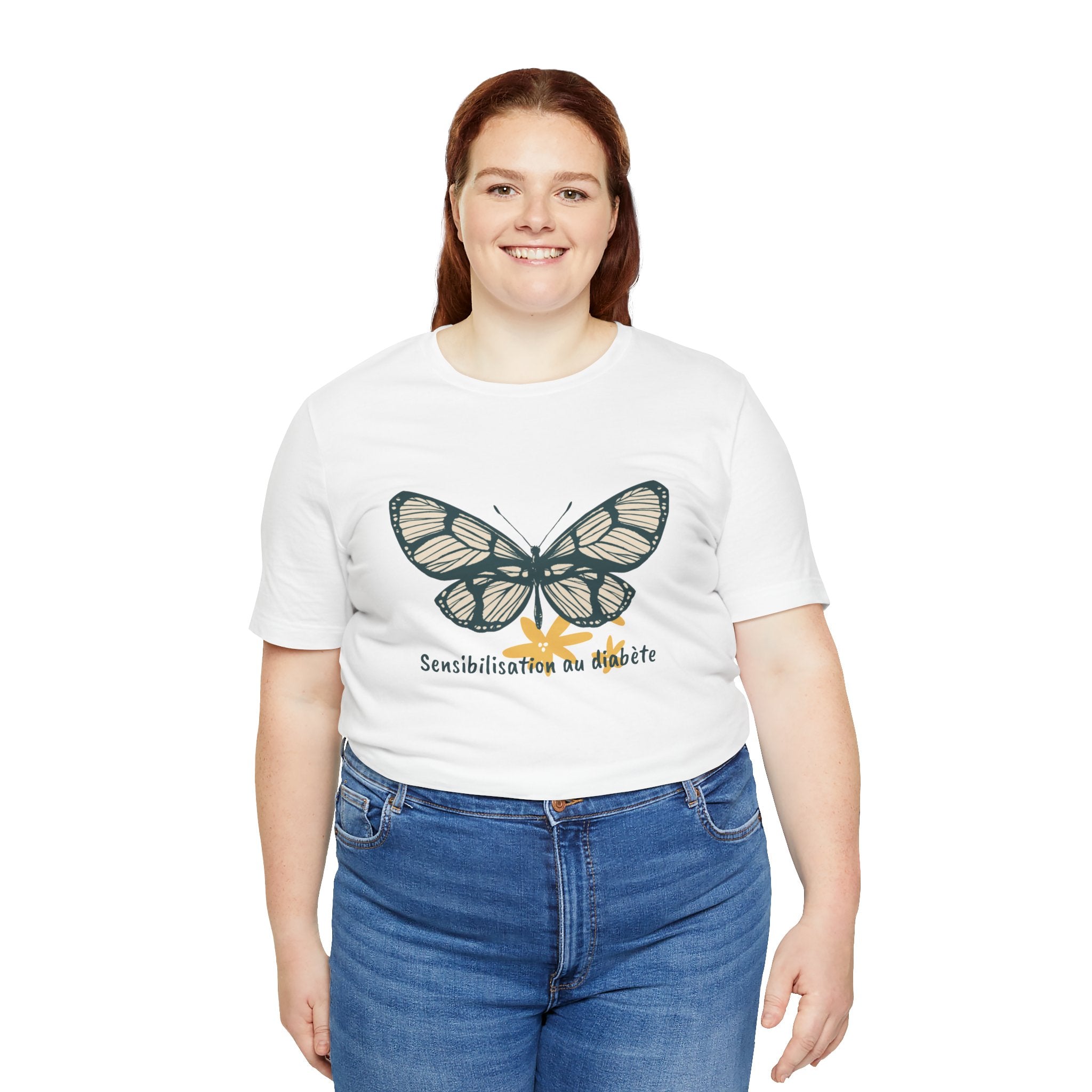 Green Butterfly & Flowers (French) Unisex Tee The Diabuddies Store T-Shirts $22.38